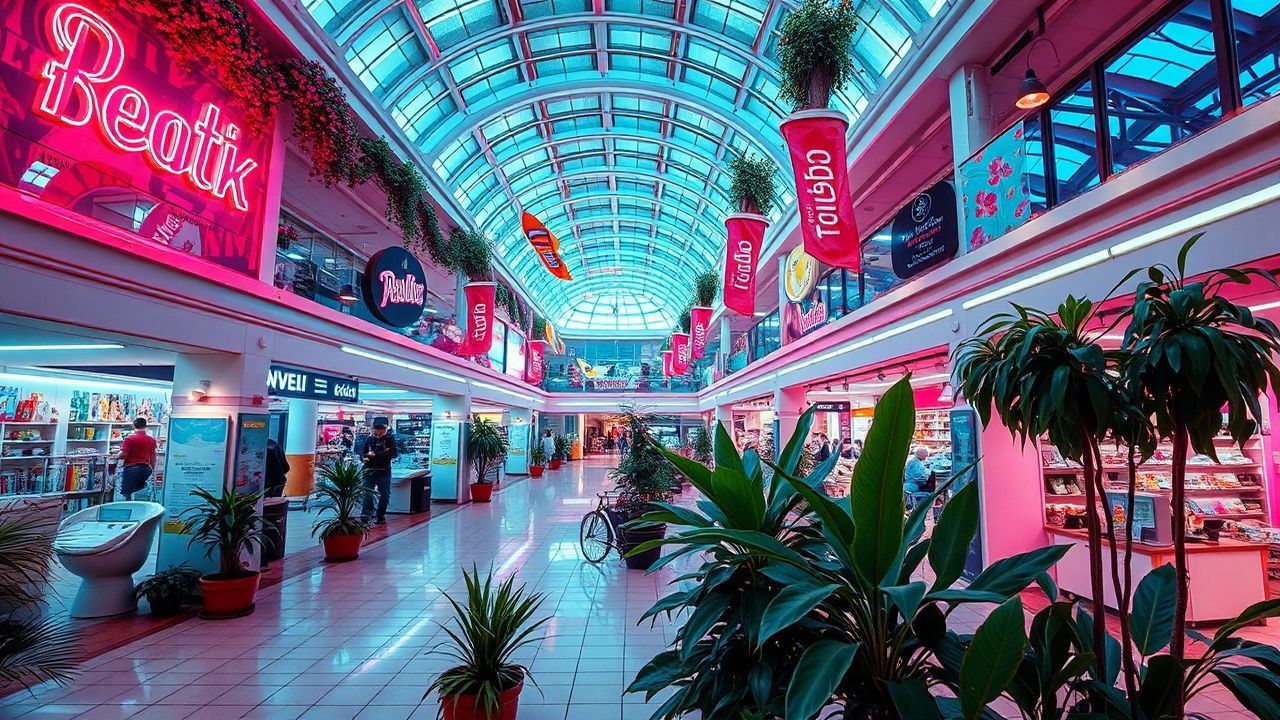 Liminal Empty Mall 90s Neon Dreams