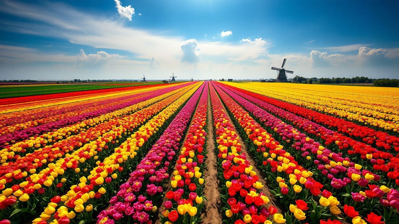 Pristine Tulip Fields Netherlands from Above
