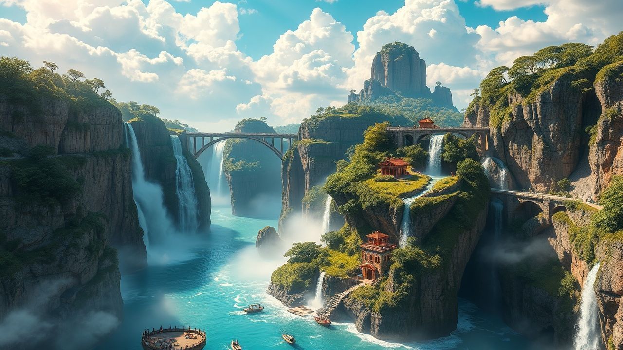 Ethereal Floating Islands Waterfalls Magic