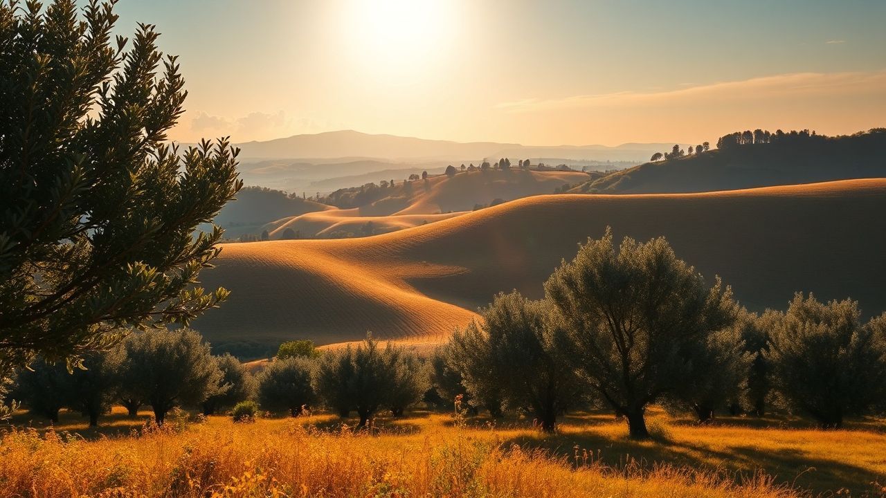 Picturesque Tuscany Olive Grove in Golden Light