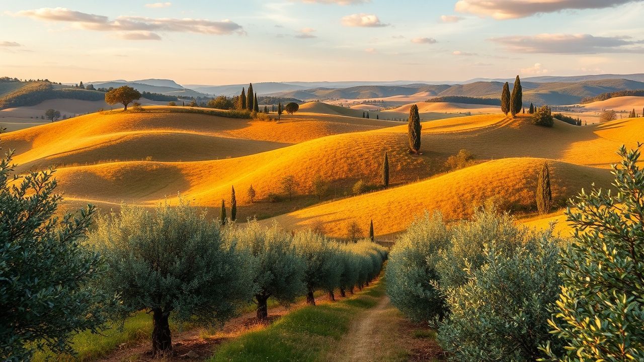 Sun-Kissed Tuscany Olive Grove in Golden Light
