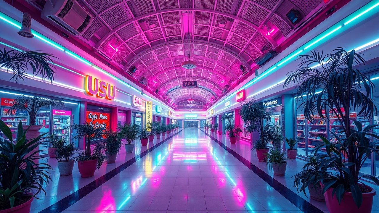 Neon Empty Mall 90s Neon Dreams