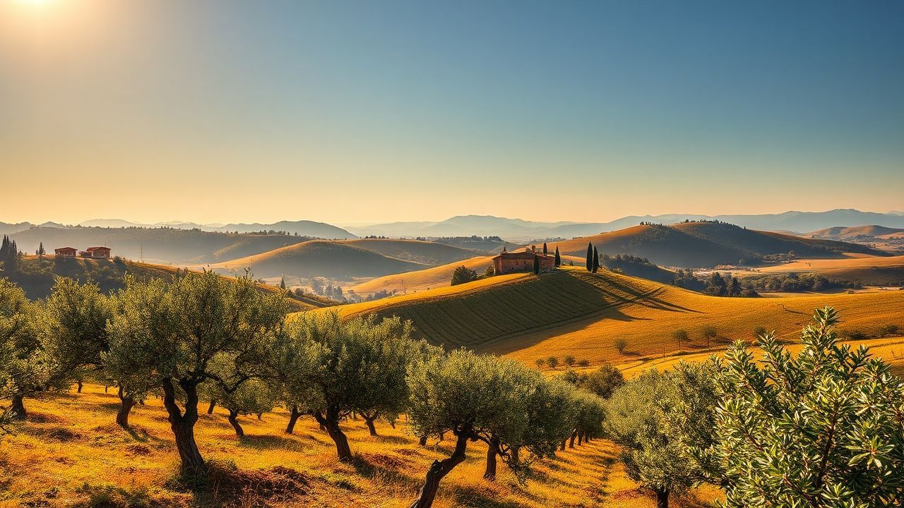 Coastal Tuscany Olive Grove in Golden Light