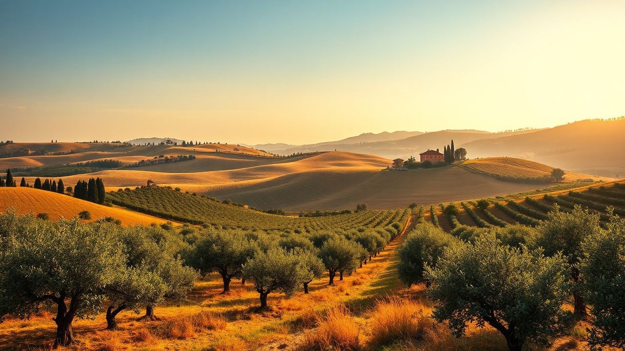 Vibrant Tuscany Olive Grove in Golden Light