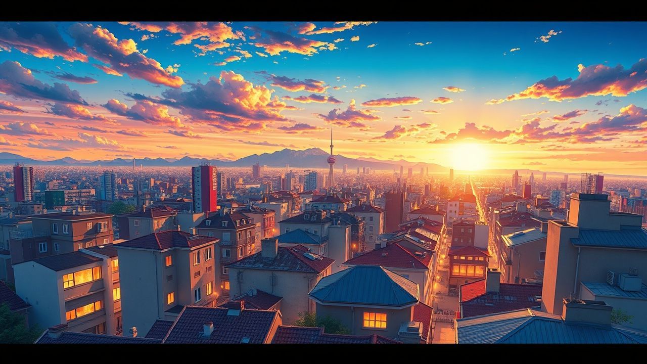 Gentle Anime Cityscape Hour in Golden Light