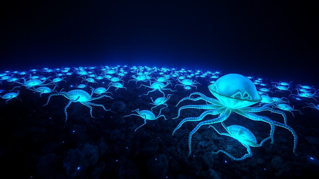 Oceanic Bioluminescent Deep Creatures Glow