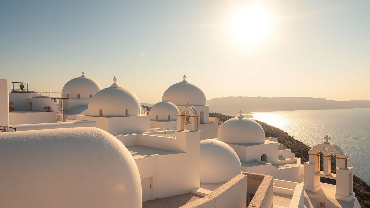 Charming Santorini Domes White at Sunset