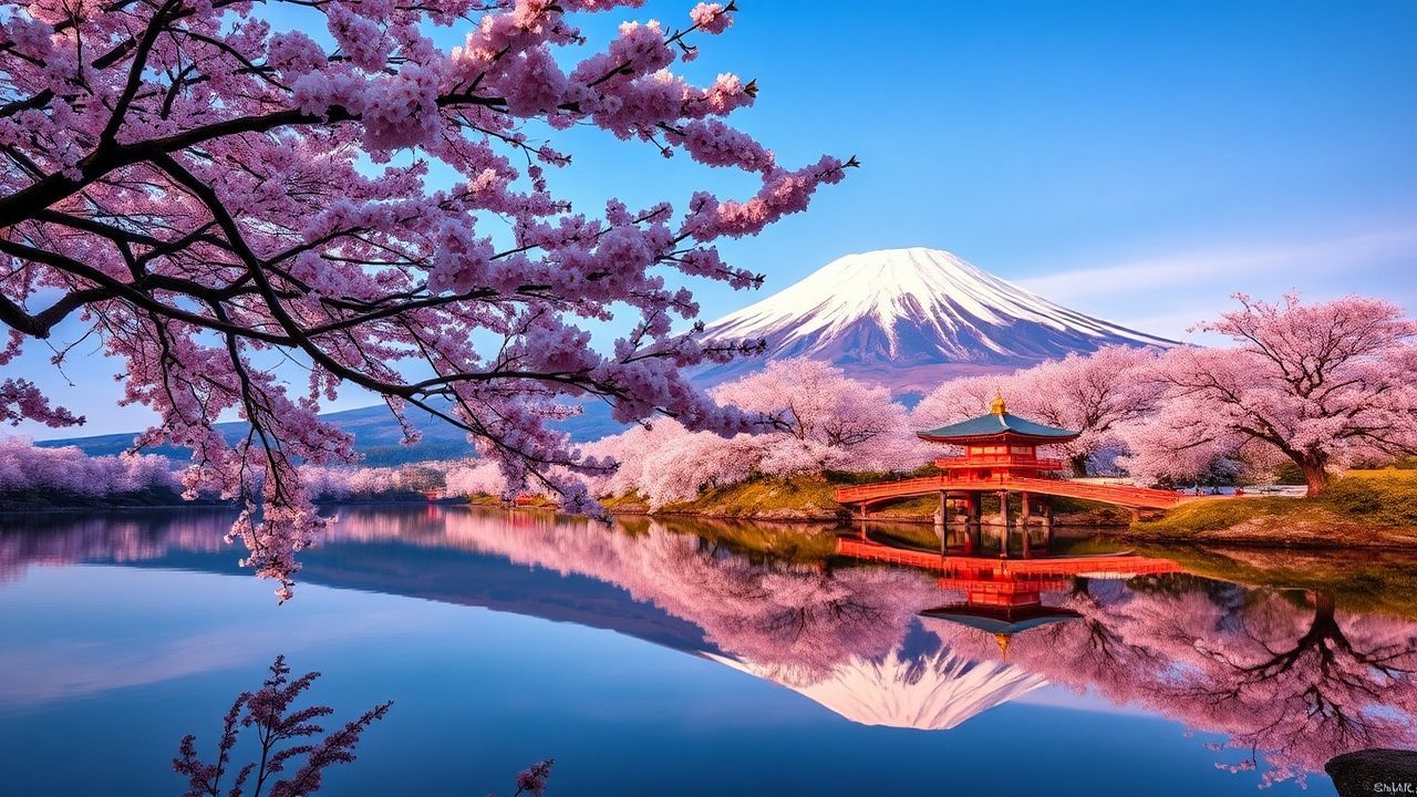Verdant Mt. Fuji Cherry Blossoms in Spring