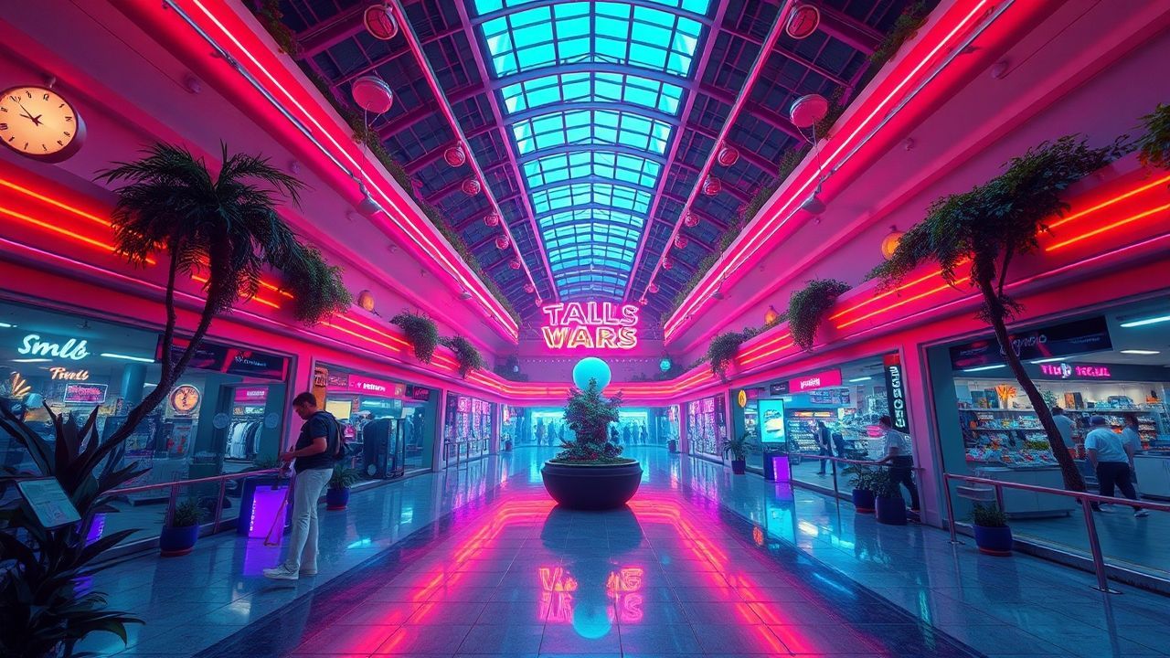 Nostalgic Empty Mall 90s Neon Dreams