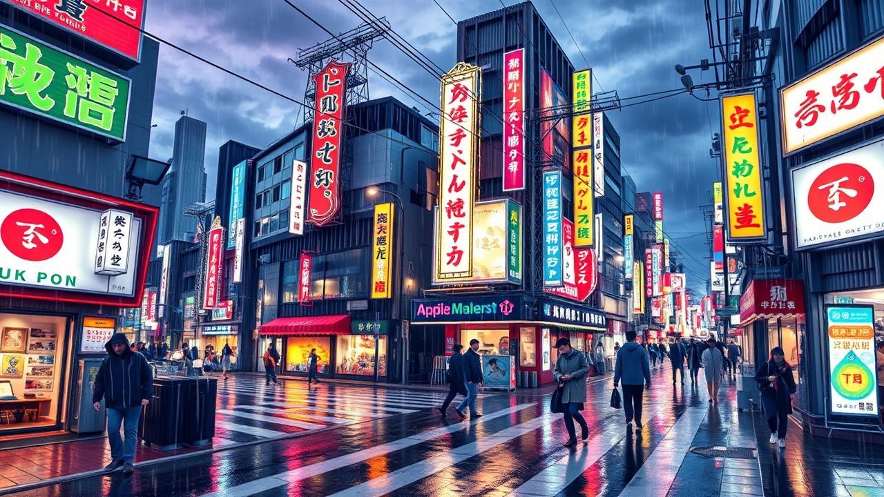 Gentle Tokyo Street Signs in the Rain