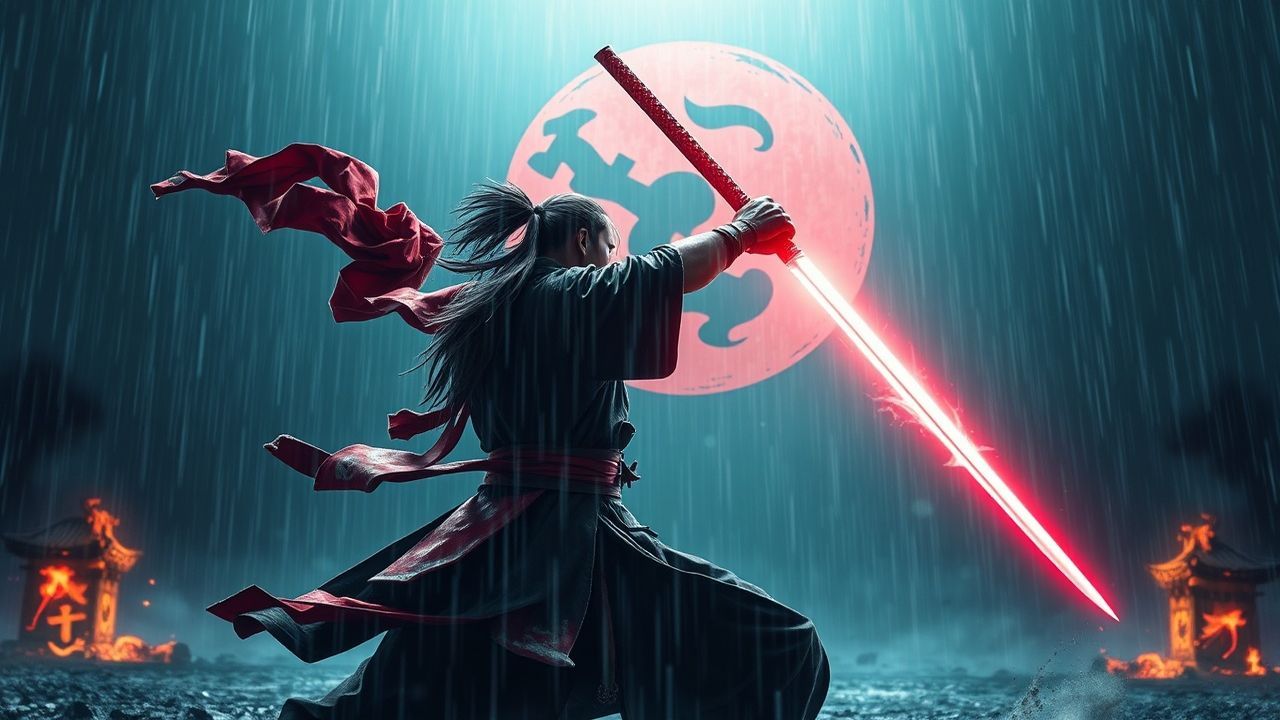 Foreboding Samurai Duel Dark in the Rain