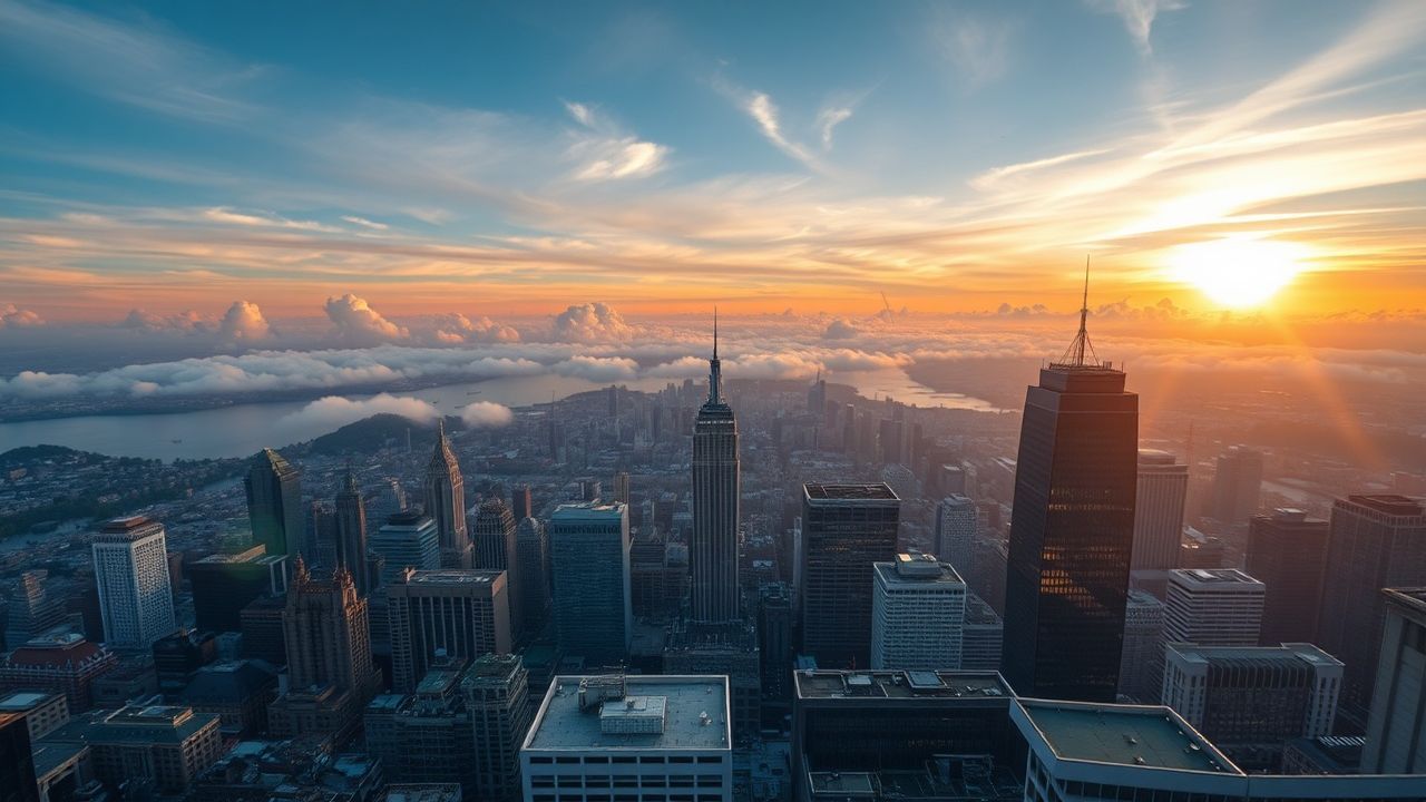 Metropolitan Rooftop Skyline Clouds Panorama