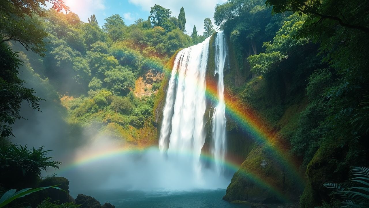 Verdant Jungle Waterfall Hidden in the Mist