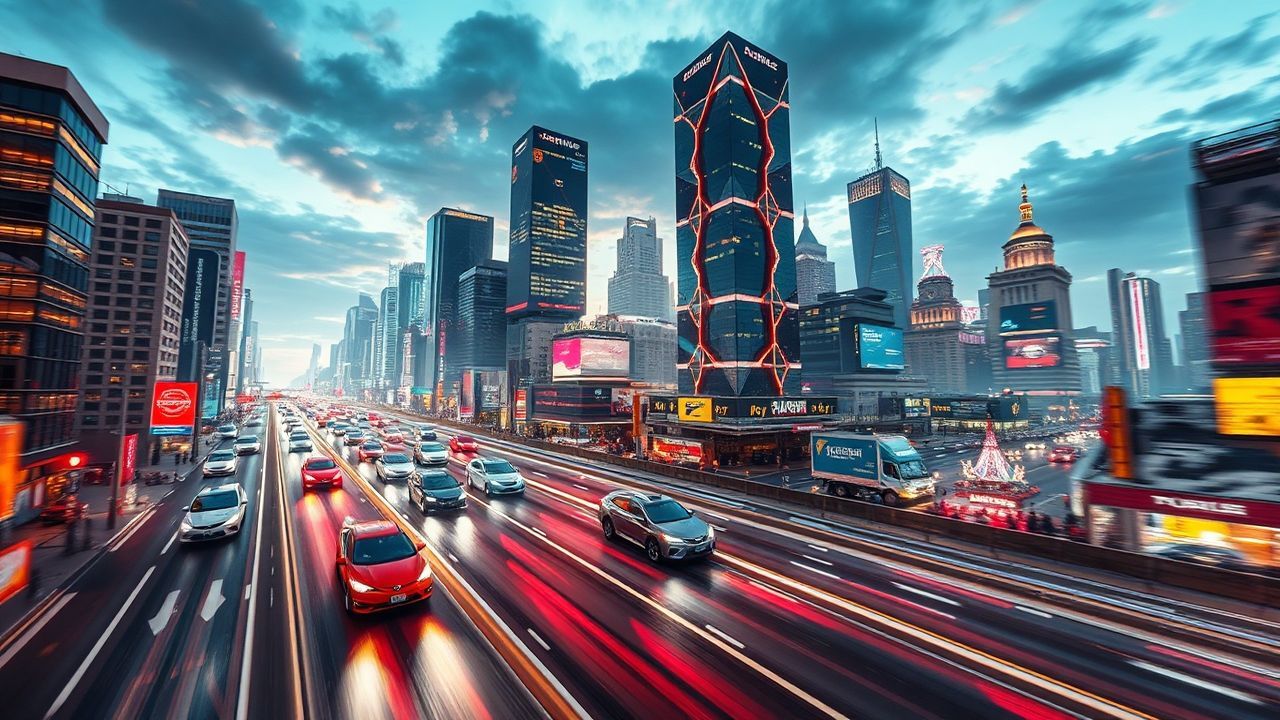 Synthetic Flying Cars Traffic Neon Dreams