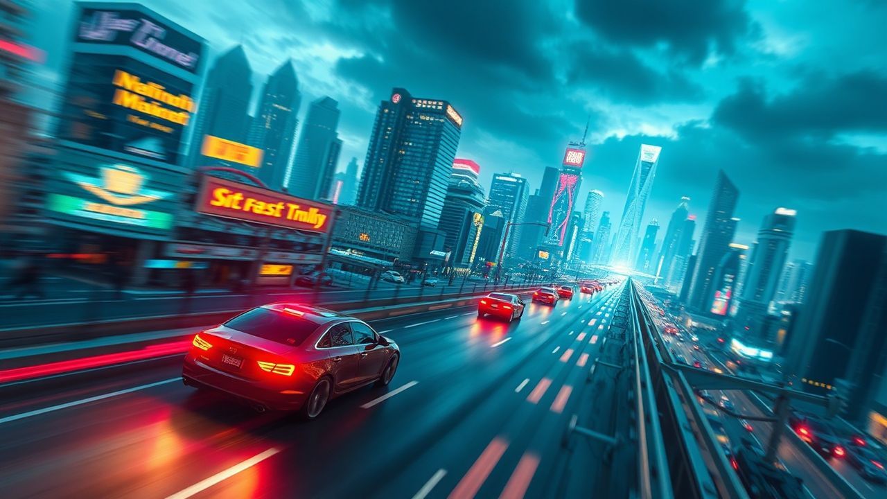 Vivid Flying Cars Traffic Neon Dreams