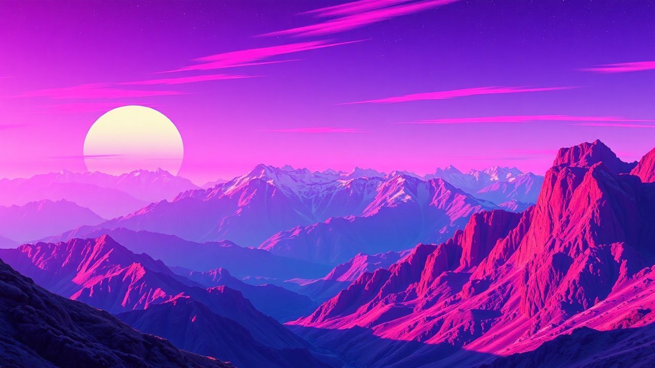 Nostalgic Vaporwave Grid Mountains at Sunset