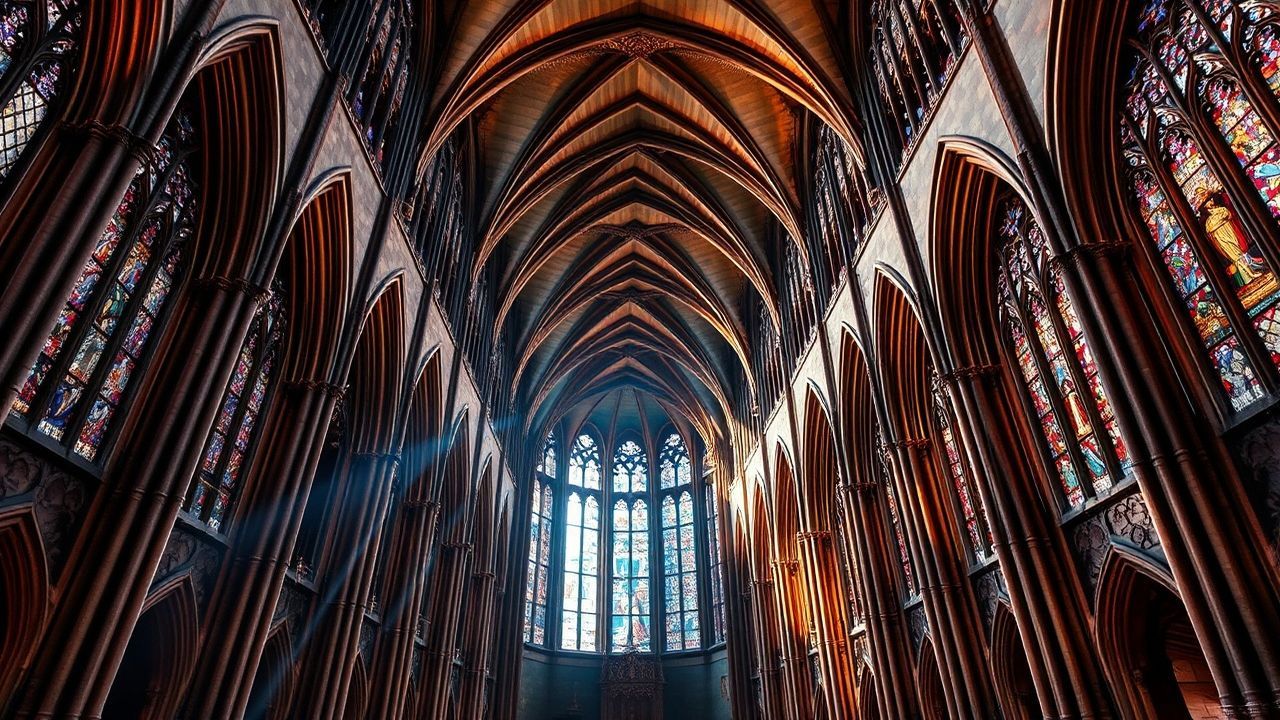 Towering Gothic Cathedral Buttresses Drama