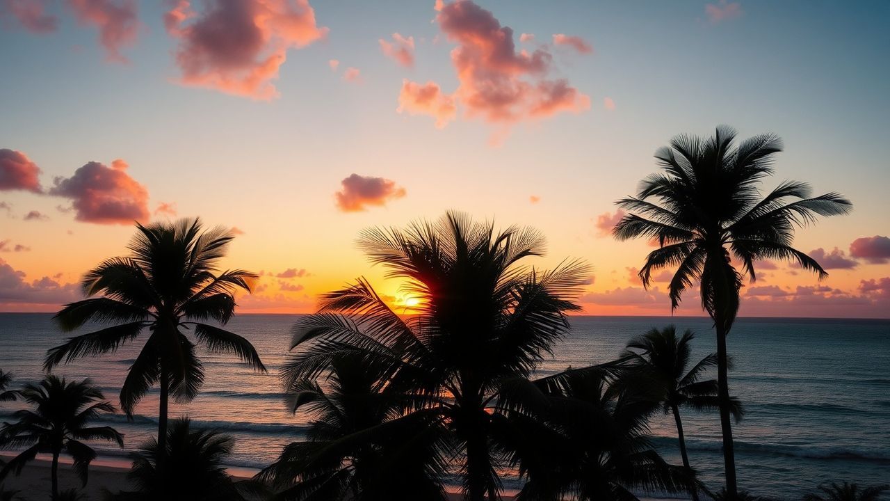 Wild Palm Silhouettes Orange at Sunset