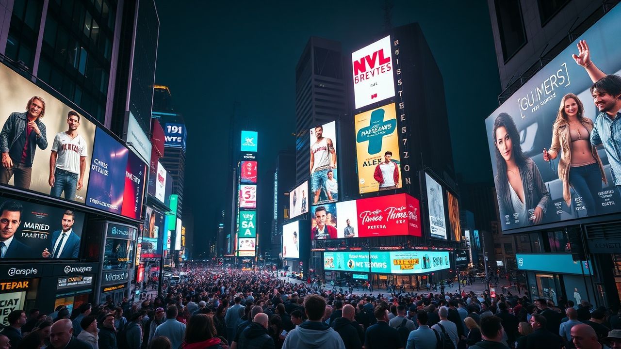 Panoramic Times Square Billboards by Night