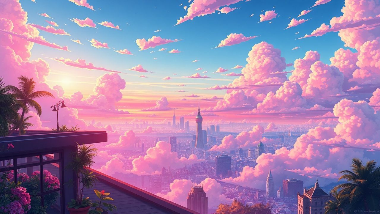 Blissful Rooftop Garden City at Sunset