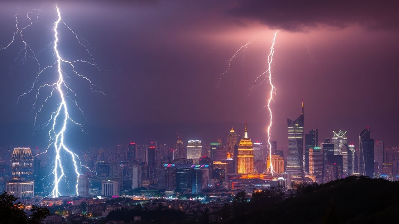 Verdant Lightning Bolt City by Night