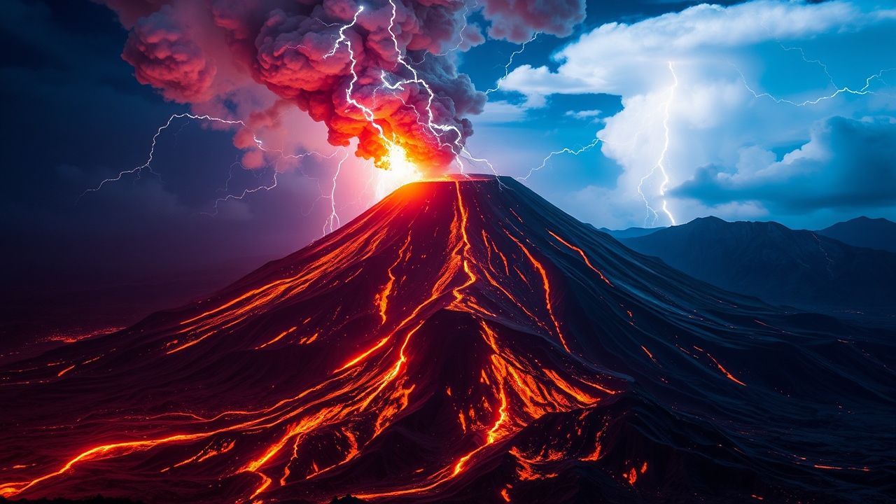 Golden Volcanic Lightning Eruption