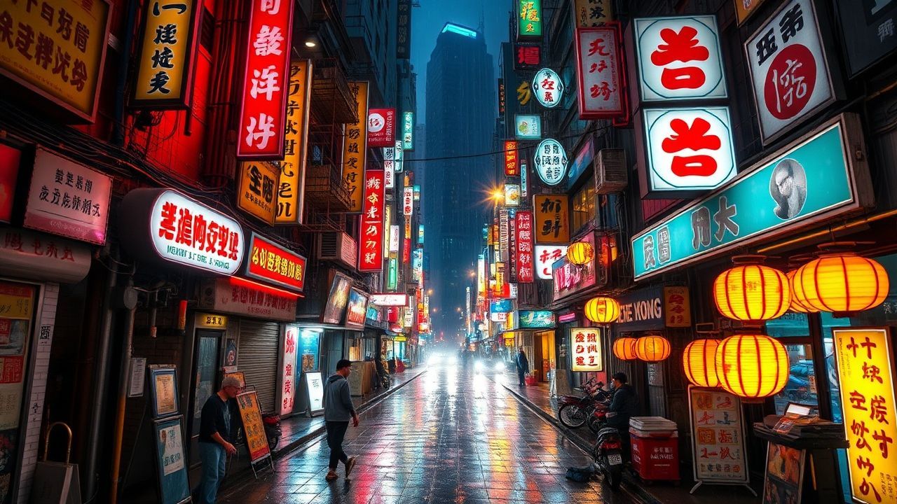 Futuristic Hong Kong Alley Neon Dreams