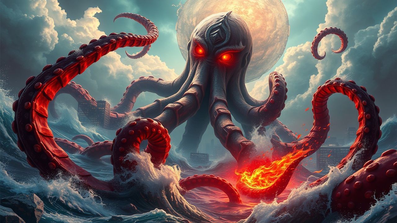 Ominous Cthulhu Rising Tentacles Storm