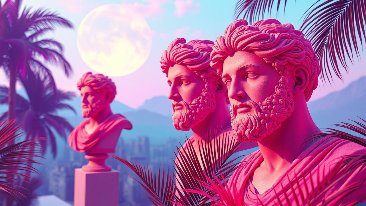 Chromatic Vaporwave Roman Busts