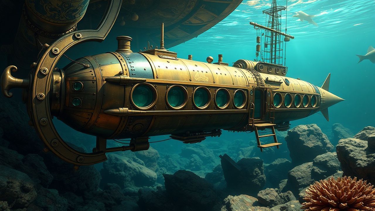 Riveted Nautilus Submarine Brass Depths