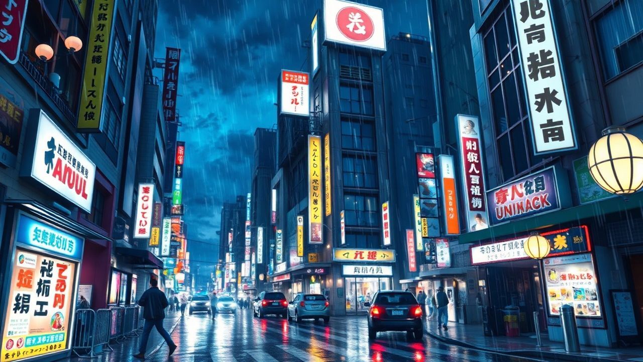Gentle Tokyo Street Signs in the Rain