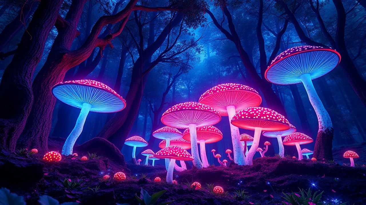 Arcane Bioluminescent Mushroom Forest Glow