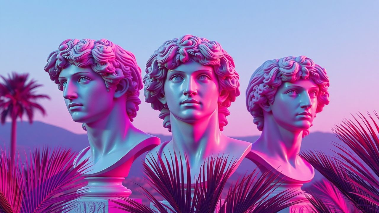 Vivid Vaporwave Roman Busts