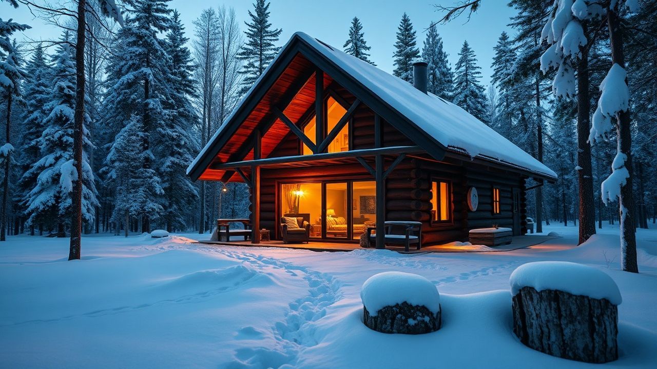 Frozen Scandinavian Cabin Isolation in Winter
