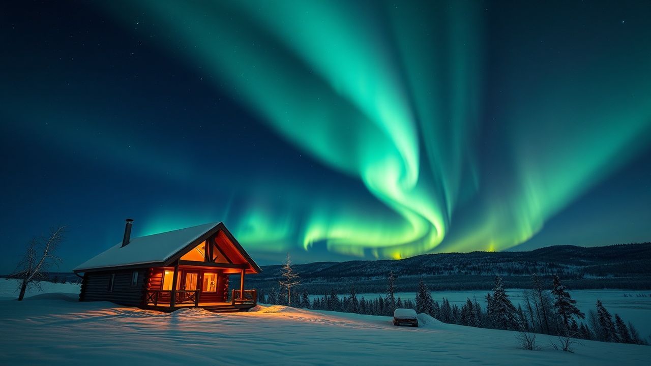 Breathtaking Northern Lights Cabin in Winter