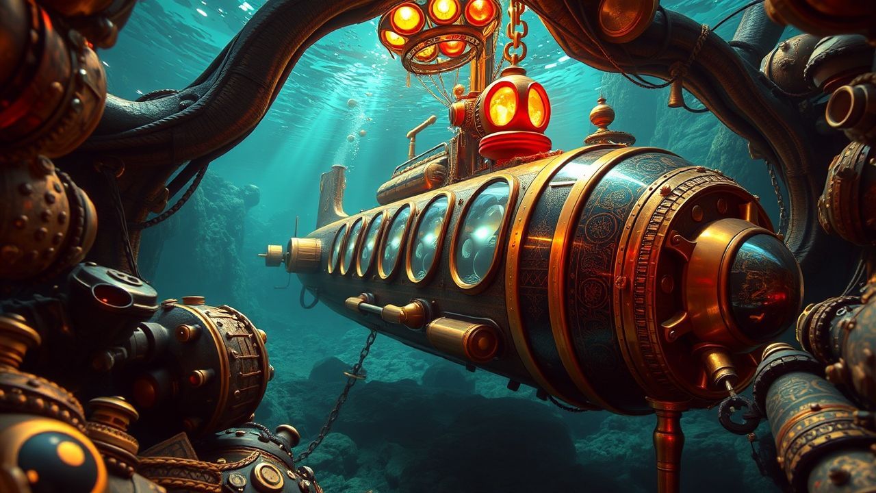Clockwork Nautilus Submarine Brass Depths