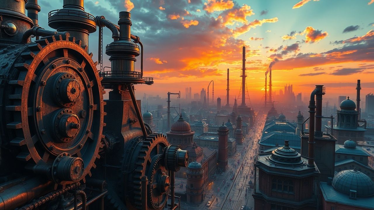 Brass Steampunk City Brass at Sunset