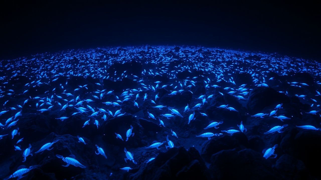 Azure Bioluminescent Deep Creatures Glow
