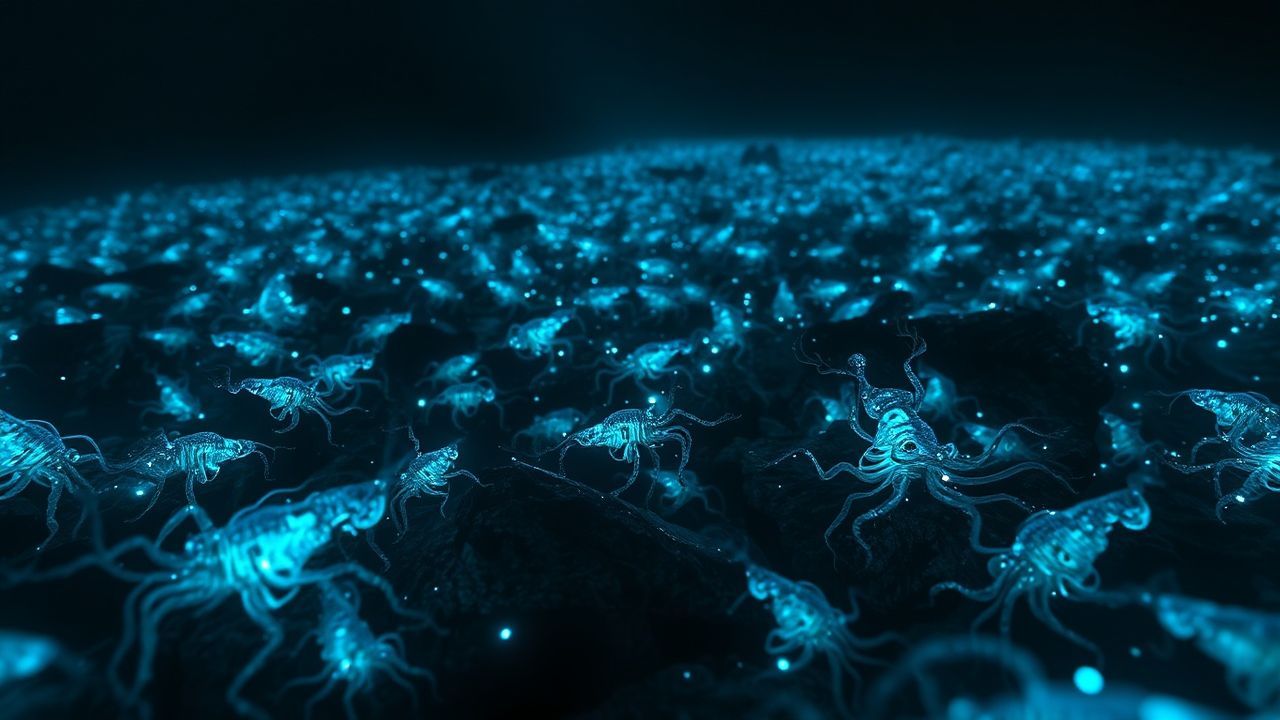 Oceanic Bioluminescent Deep Creatures Glow