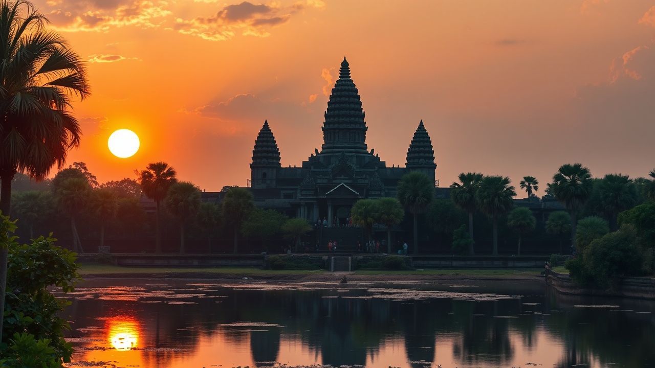 Crumbling Angkor Wat Wat Temple at Sunrise