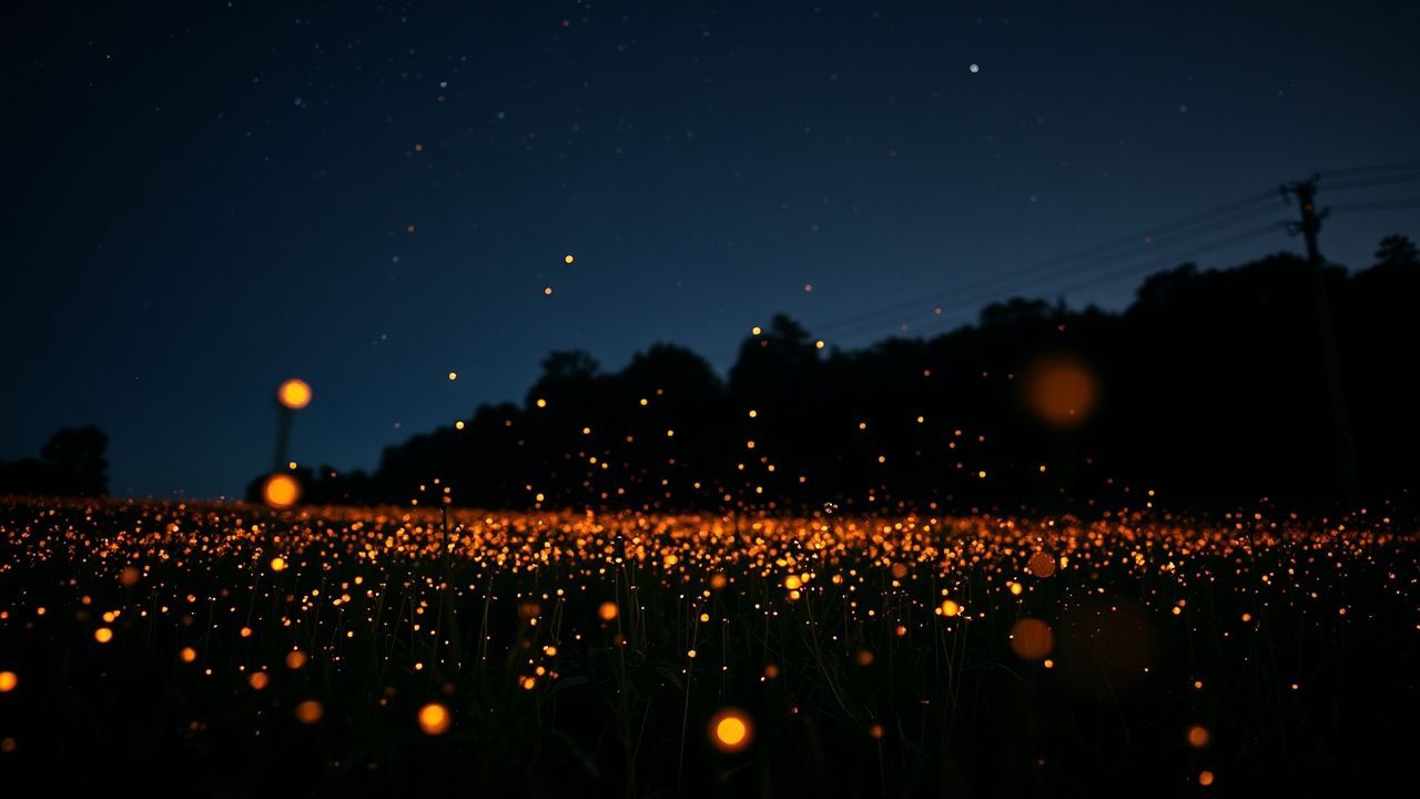 Majestic Fireflies Field Warm by Night