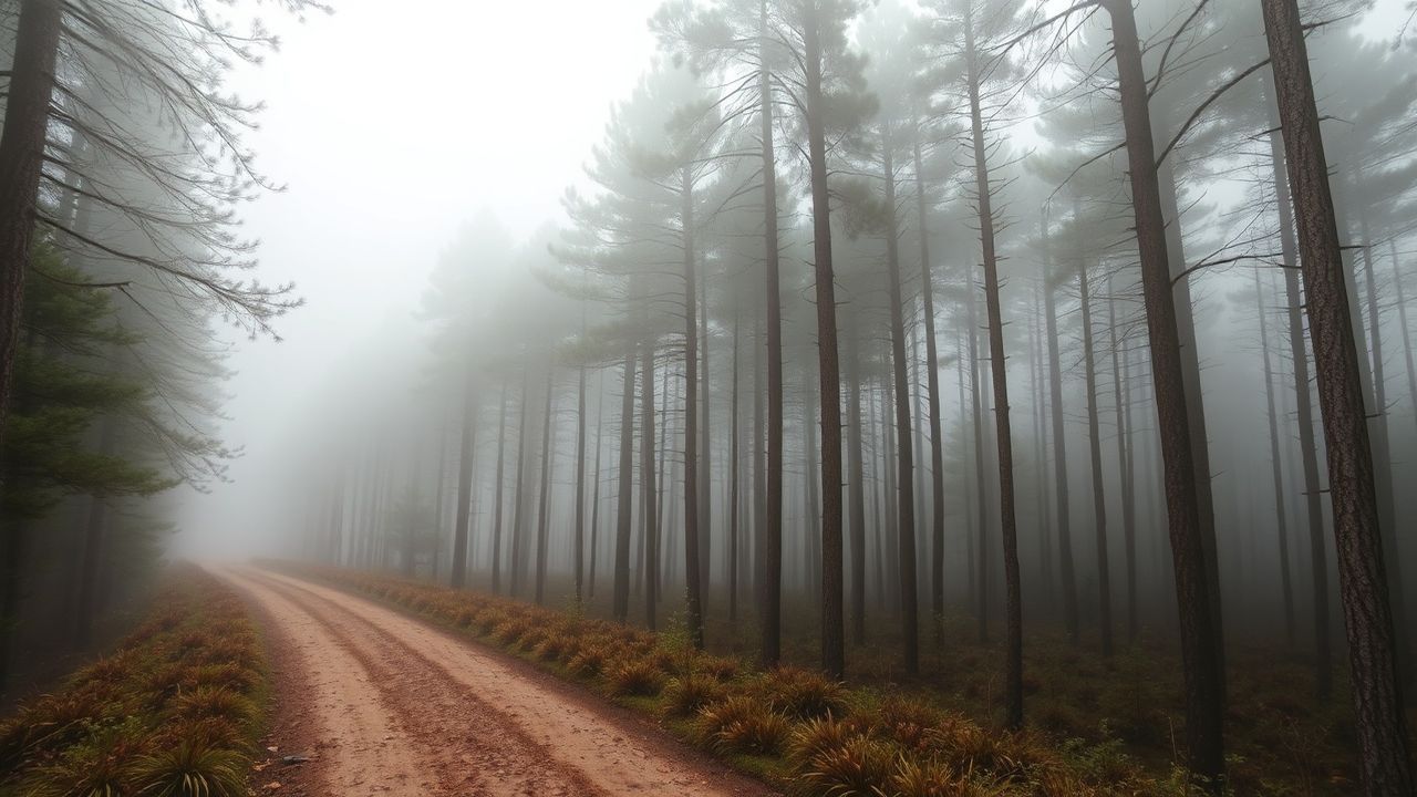 Dramatic Foggy Pine Forest