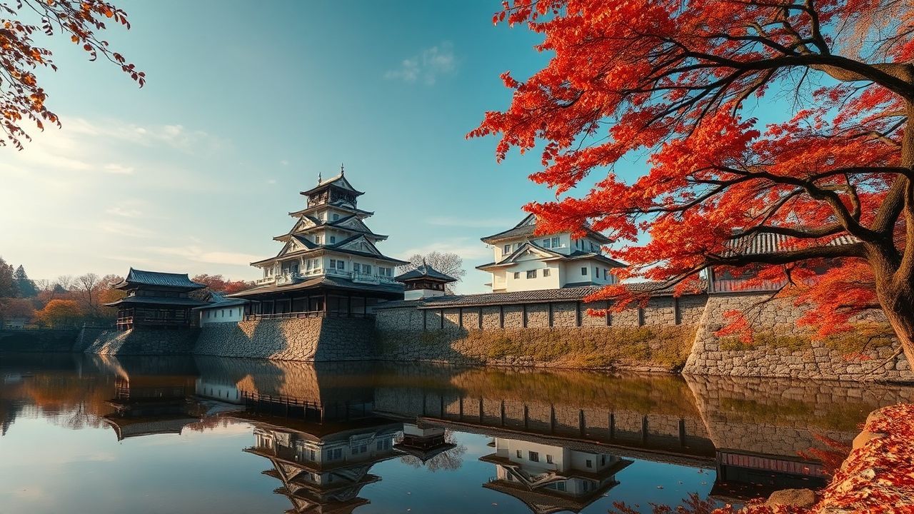 Serene Japanese Castle Maple in Autumn