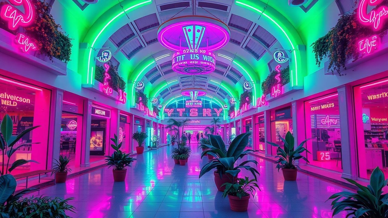 Nostalgic Empty Mall 90s Neon Dreams