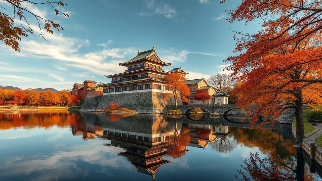 Serene Japanese Castle Maple in Autumn