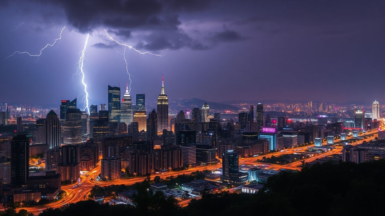 Glorious Lightning Bolt City by Night