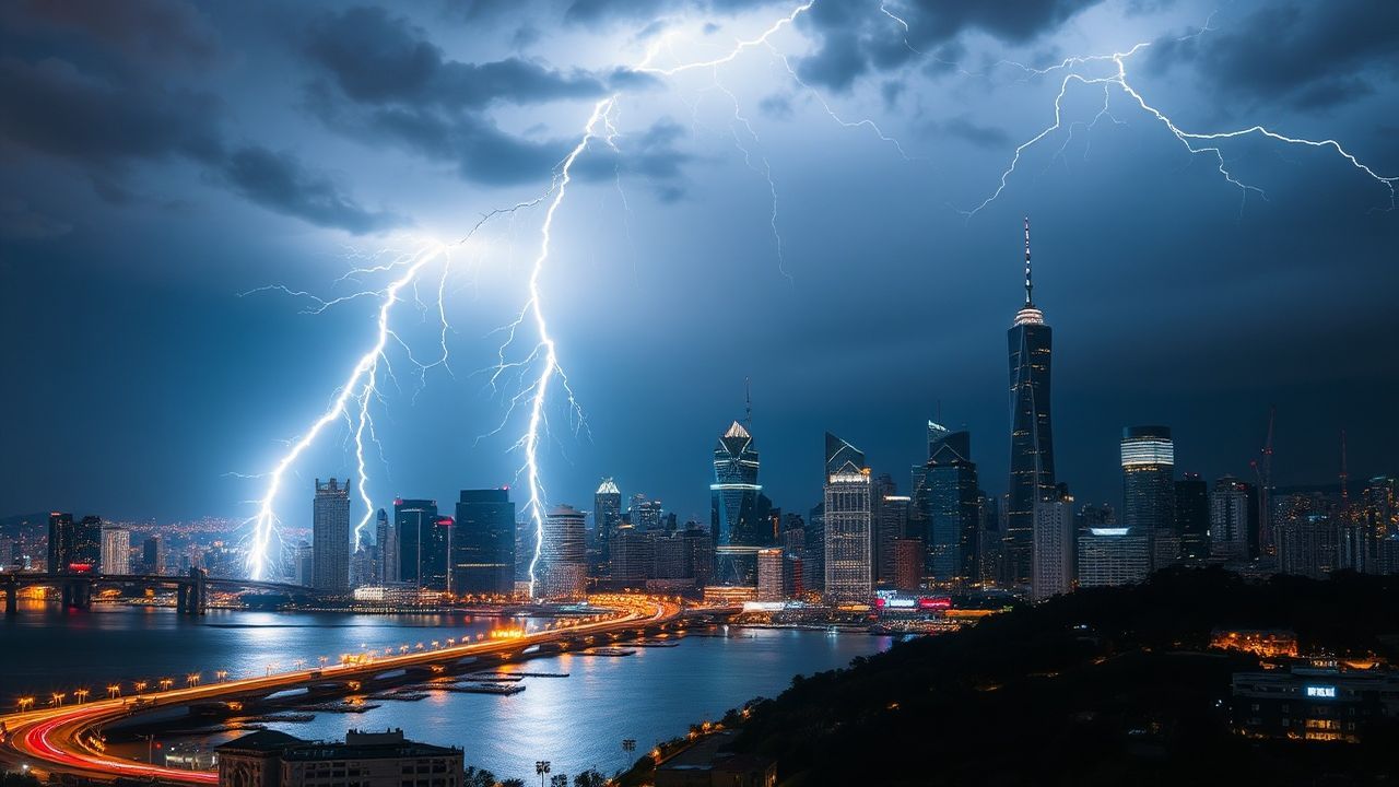 Glorious Lightning Bolt City by Night