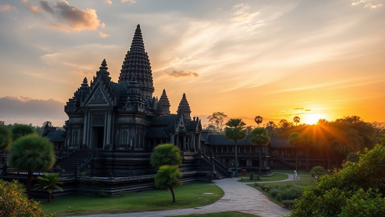 Overgrown Angkor Wat Wat Temple at Sunrise