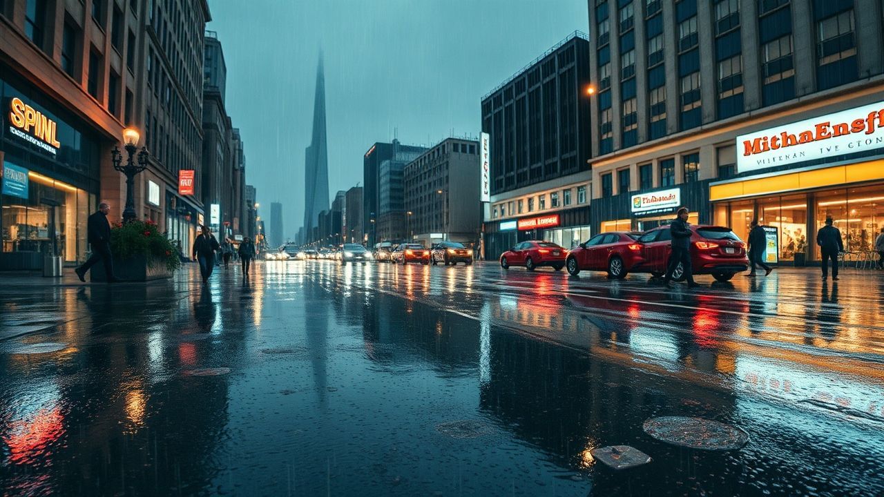 Vibrant Street Reflections Lights in the Rain