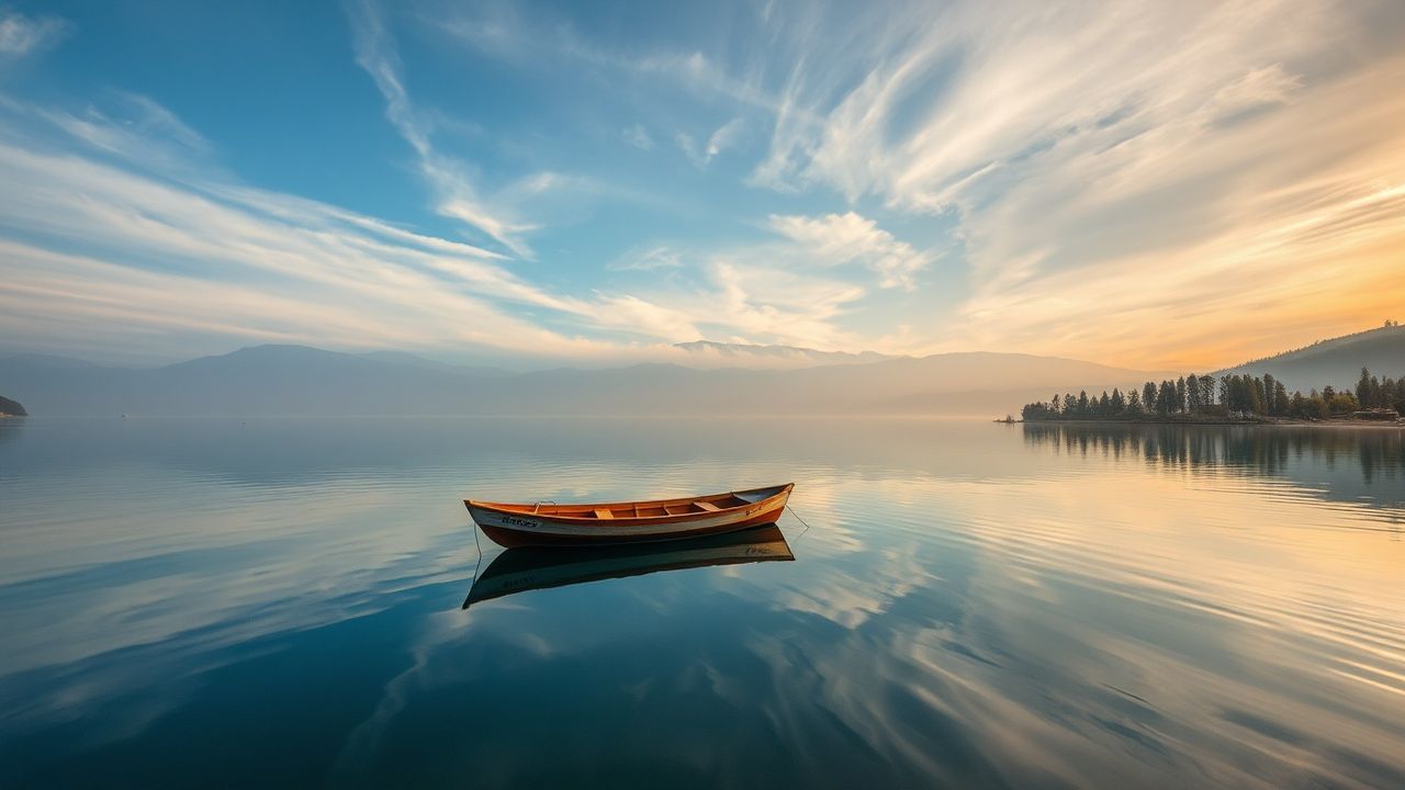 Tranquil Single Boat Calm Reflections